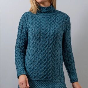 Aran Crafts Teal Cable Knit Turtleneck Sweater